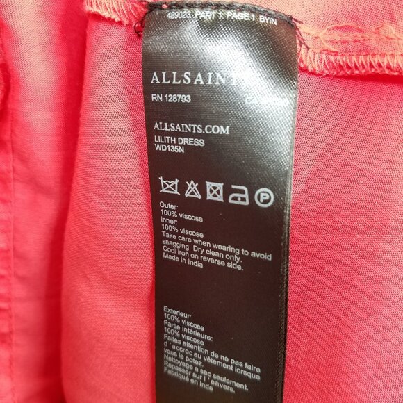 Allsaints Lilith Dress Sz 6 Eyelet Fit & Flare A-Line Coral Red Lace Sheer Lined - Picture 15 of 16